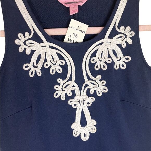 NWT Lilly Pulitzer Navy A-Line Dress with Embellished Neckline Size XS - Picture 5 of 7